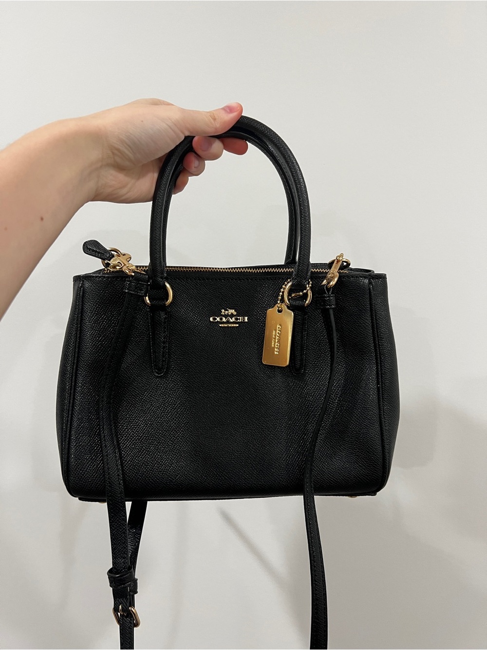 Rare Coach Black Leather Satchel with Gold Hardware and Tag